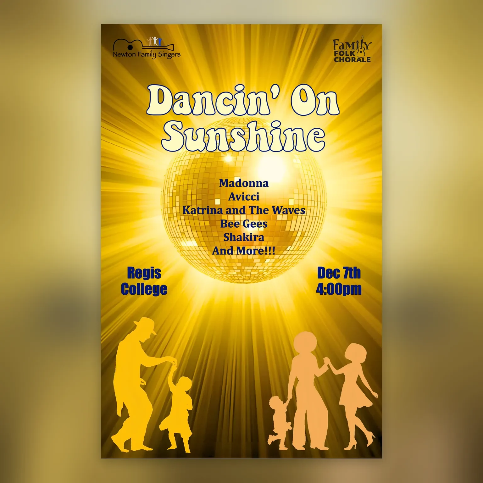 Poster for Dancin' on Sunshine at Regis College, December 7, 2025