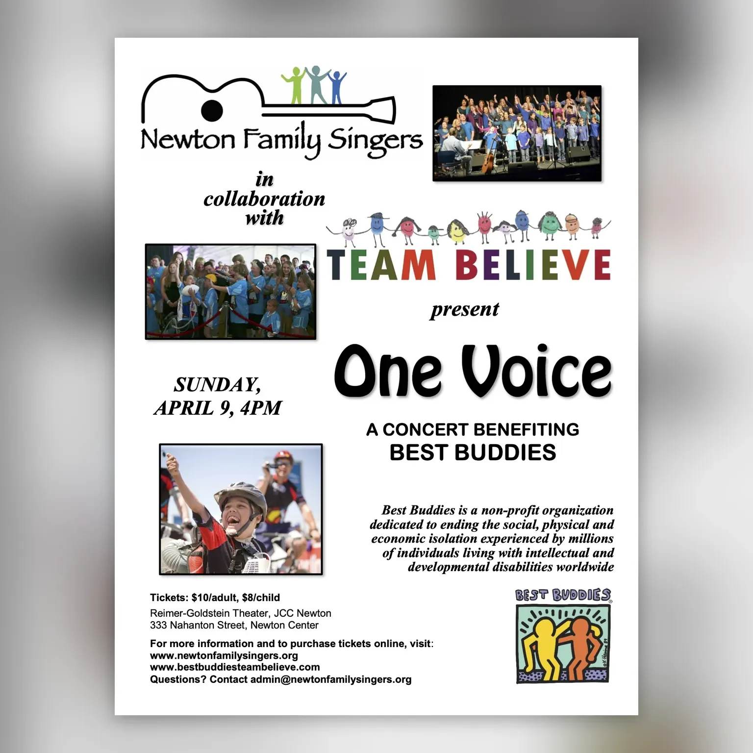 Poster for One Voice: A Concert Benefiting Best Buddies, April 9, 2017