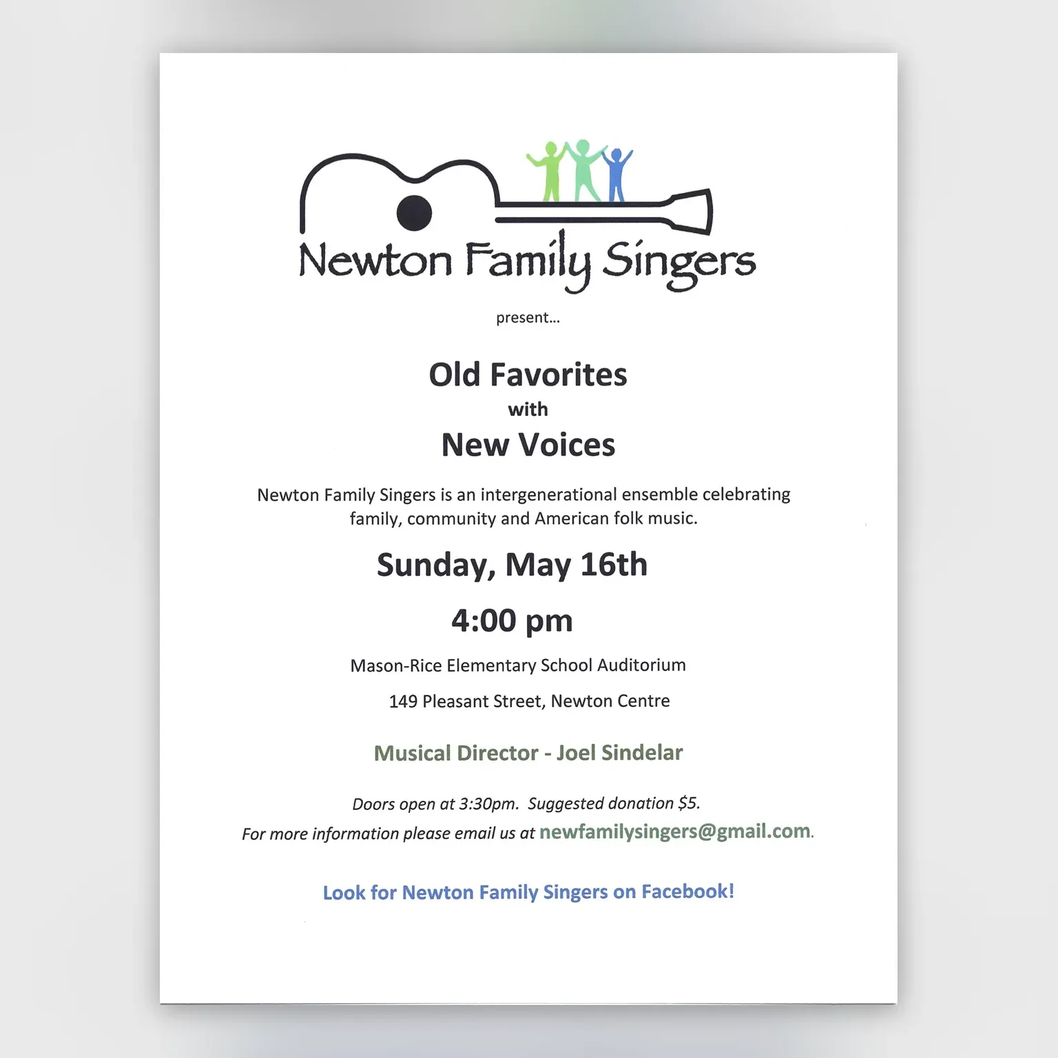 Concert flyer for Old Favorites with New Voices, May 16, 2010, Mason-Rice Elementary School Auditorium