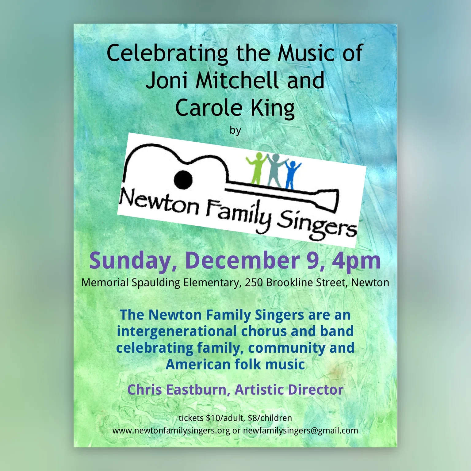 Poster for Celebrating the Music of Joni Mitchell and Carole King, December 9, 2012